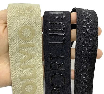 의류 액세서리용 맞춤형 3D 로고 탄력 스트랩 반짝이는 매트 실리콘 폴리에스터 웹링