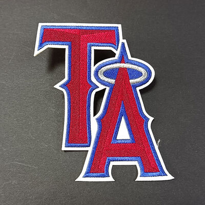 자수 패치 - 빨강 & 파랑 후광, 다림질/바느질 의류 백팩 장식 배지